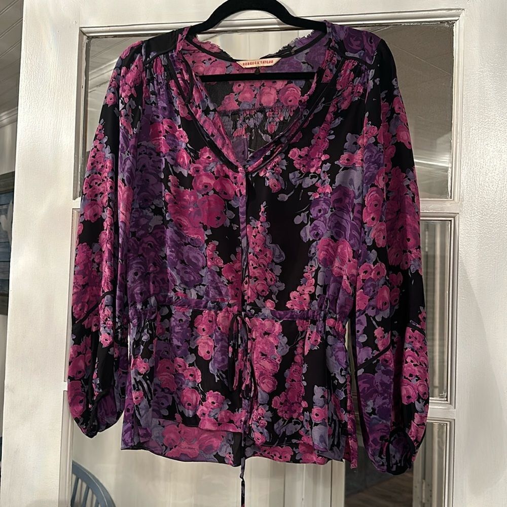 Rebecca Taylor 100% Silk Cinched Waist Blouse size 4